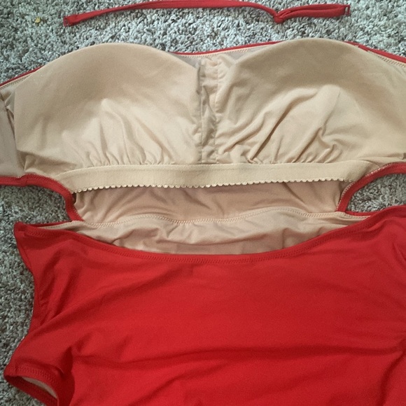 J. Crew Womens Cutout Tie Back One Piece Swimsuit size 12 Red - Picture 6 of 7